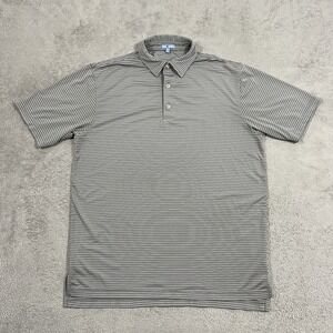 Genteal Polo Shirt Mens Large Golf Striped Gray White Performance Golfing